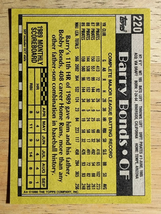 1990 Topps #220 Barry Bonds