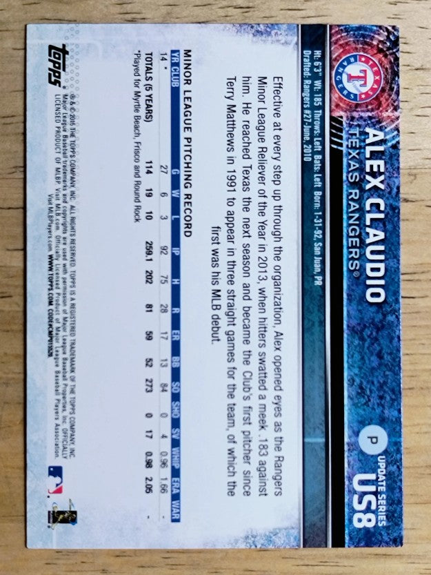 2015 Topps Update #US8 Alex Claudio RC