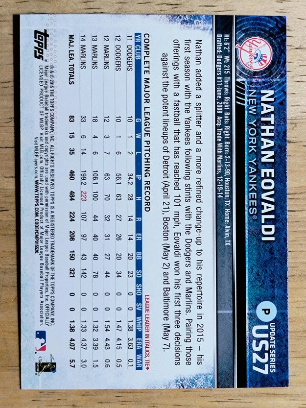 2015 Topps Update #US27 Nathan Eovaldi