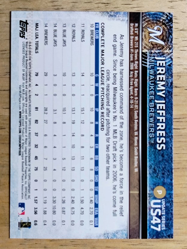 2015 Topps Update #US47 Jeremy Jeffress