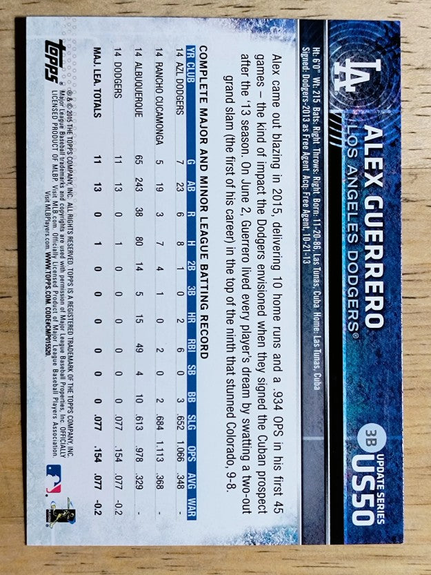 2015 Topps Update #US50 Alex Guerrero