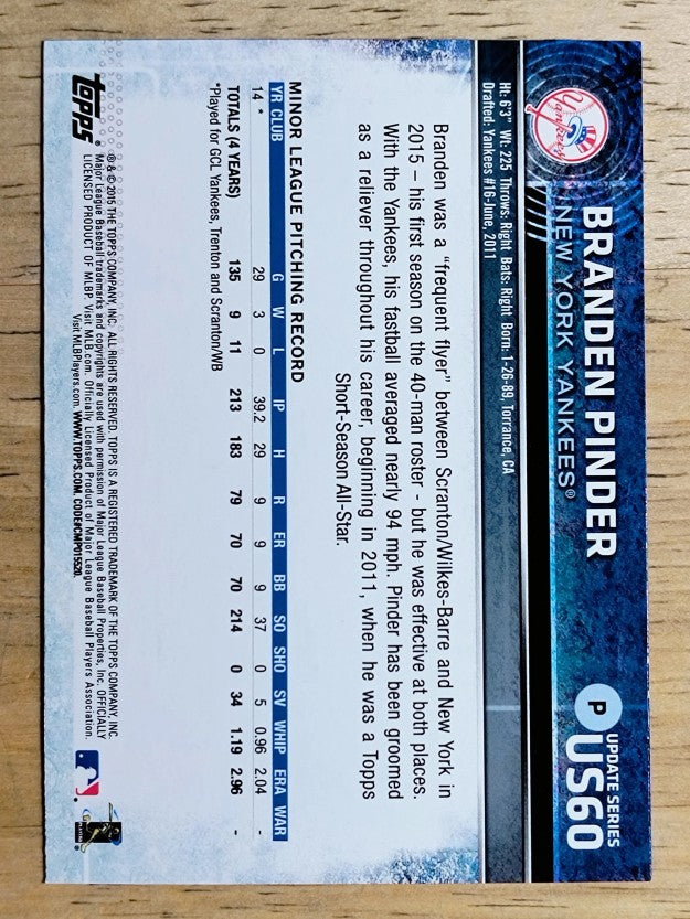 2015 Topps Update #US60 Branden Pinder RC