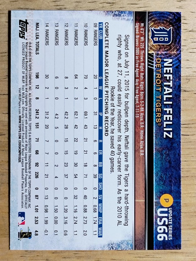 2015 Topps Update #US66 Neftali Feliz
