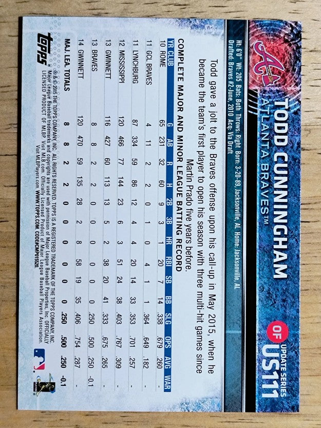 2015 Topps Update #US111 Todd Cunningham