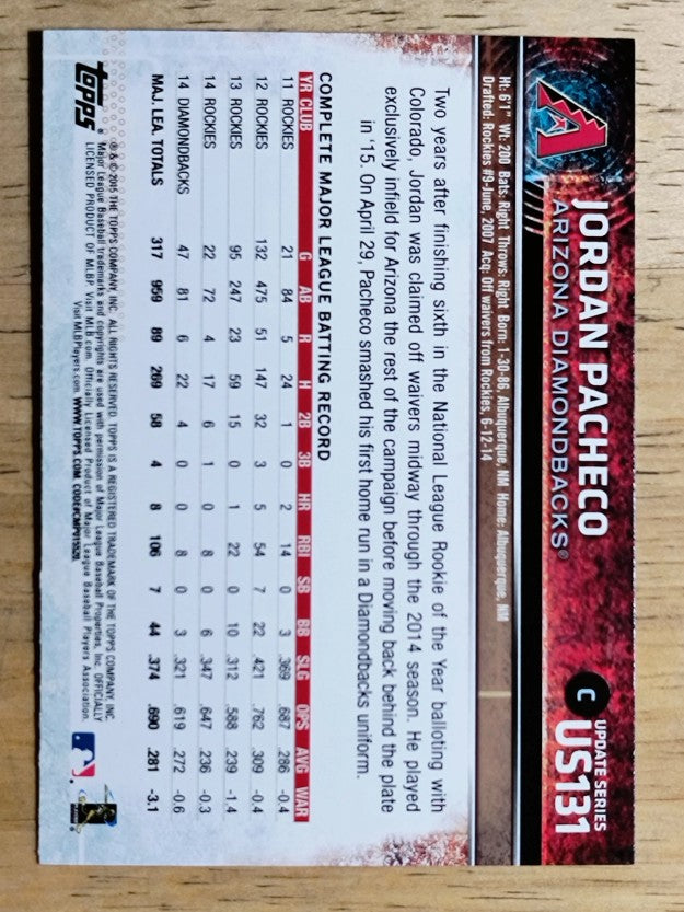 2015 Topps Update #US131 Jordan Pacheco