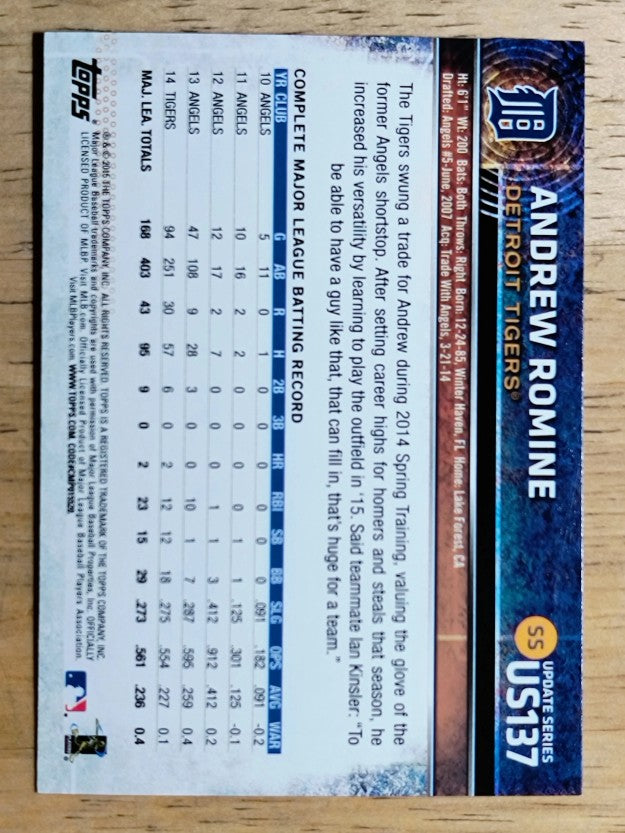 2015 Topps Update #US137 Andrew Romine