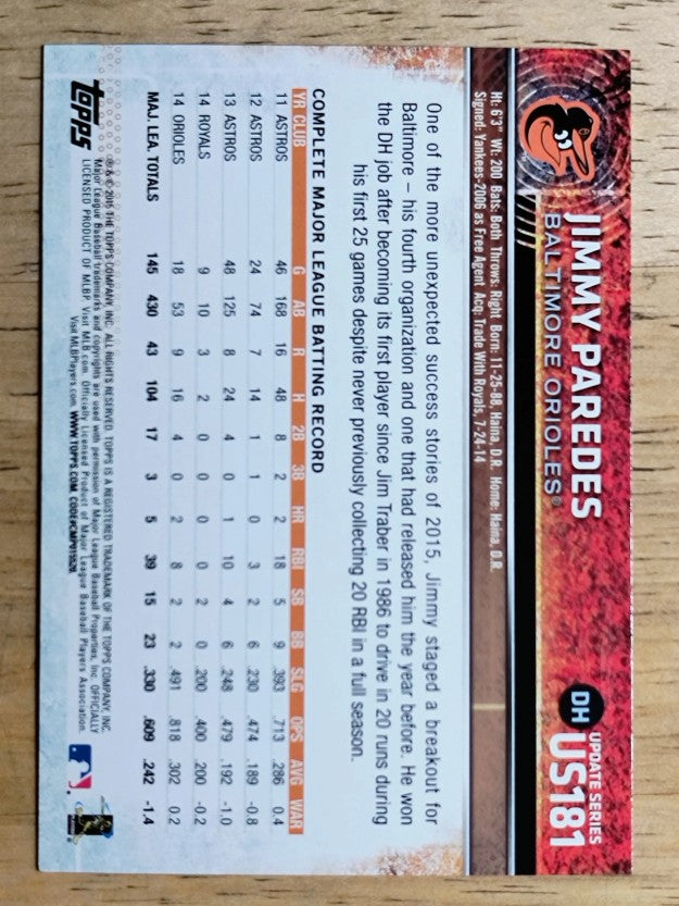 2015 Topps Update #US181 Jimmy Paredes FS