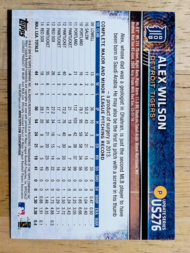 2015 Topps Update #US276 Alex Wilson