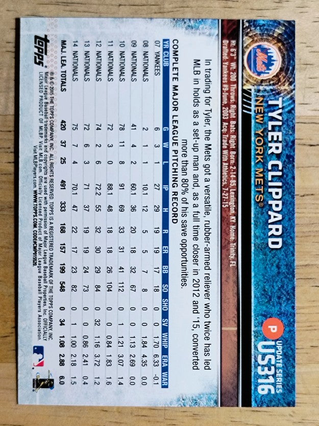 2015 Topps Update #US316 Tyler Clippard