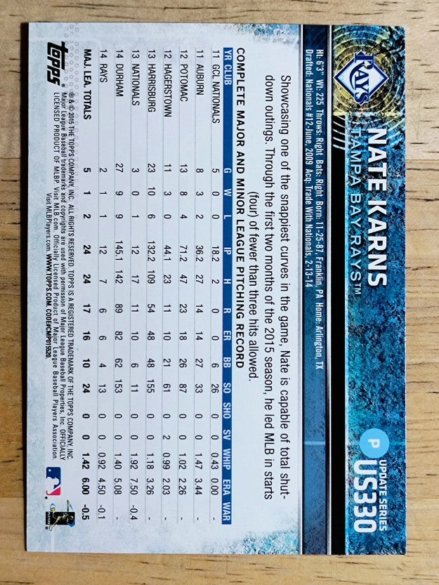 2015 Topps Update #US330 Nate Karns
