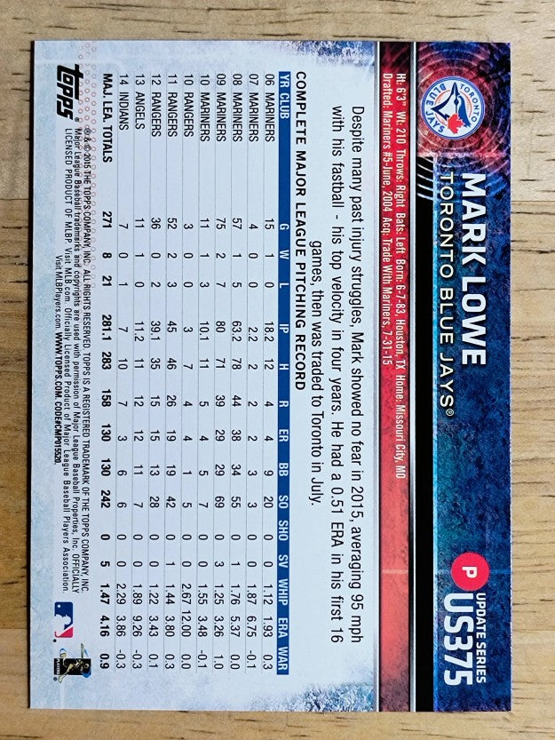 2015 Topps Update #US375 Mark Lowe