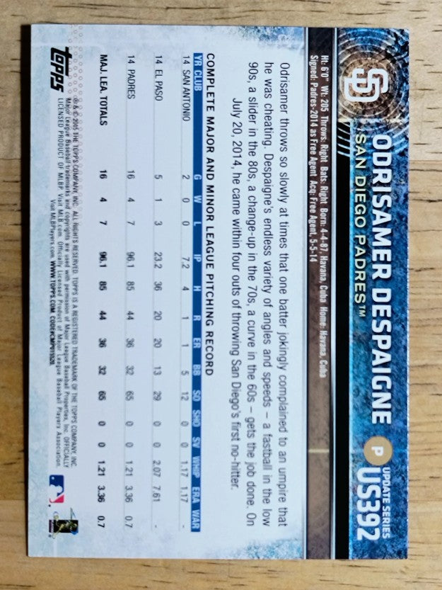 2015 Topps Update #US392 Odrisamer Despaigne FS