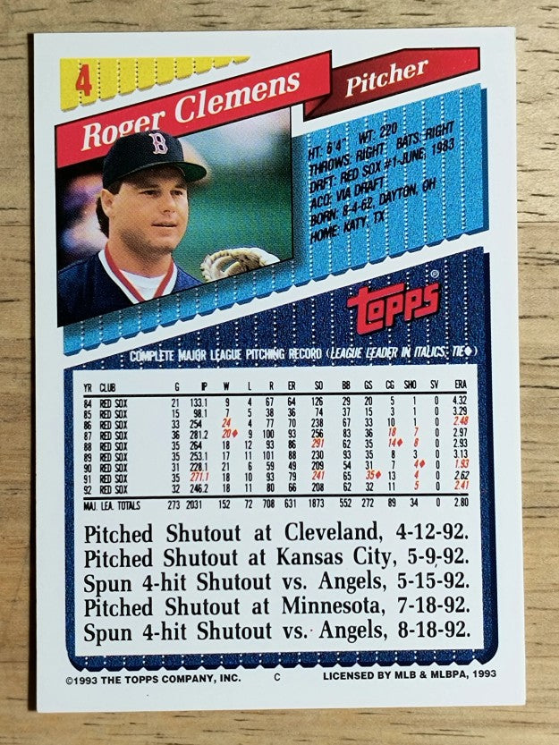 1993 Topps #4 Roger Clemens