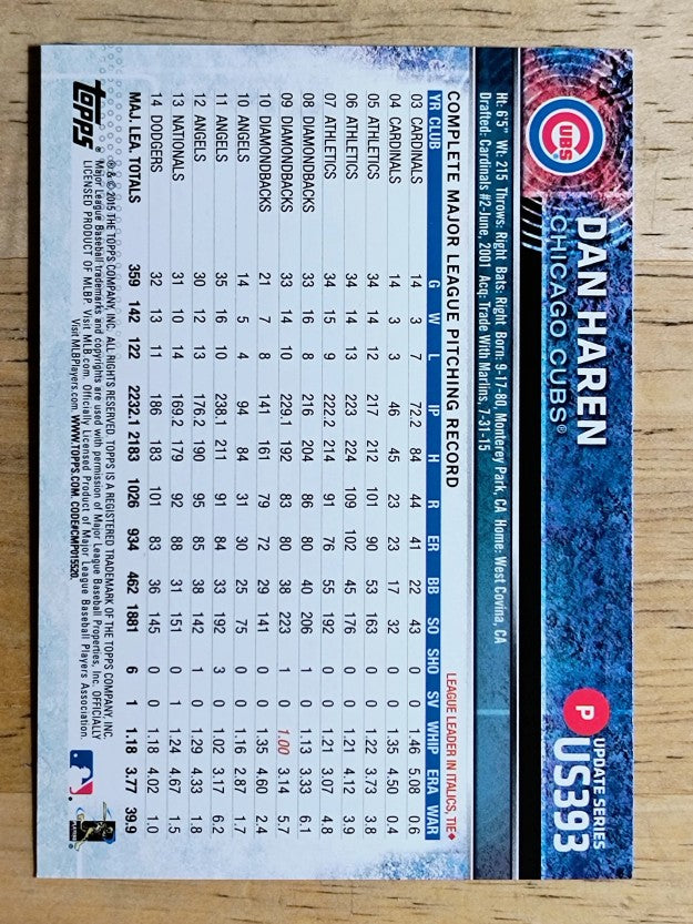 2015 Topps Update #US393 Dan Haren