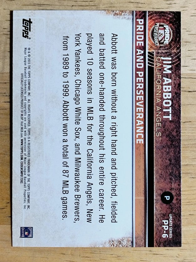 2015 Topps Update Pride and Perseverance #PP6 Jim Abbott