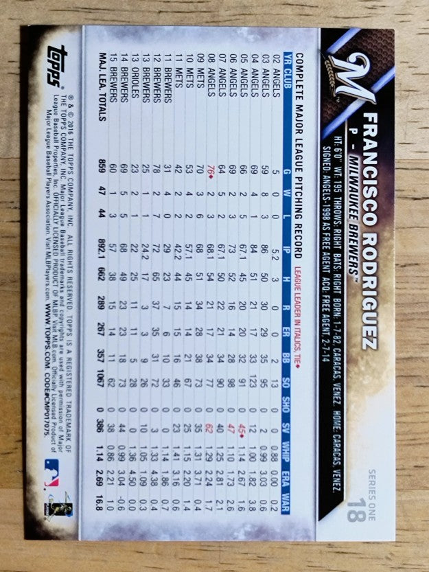 2016 Topps #18 Francisco Rodriguez
