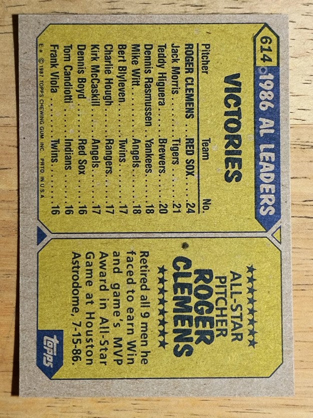 1987 Topps #614 Roger Clemens AS