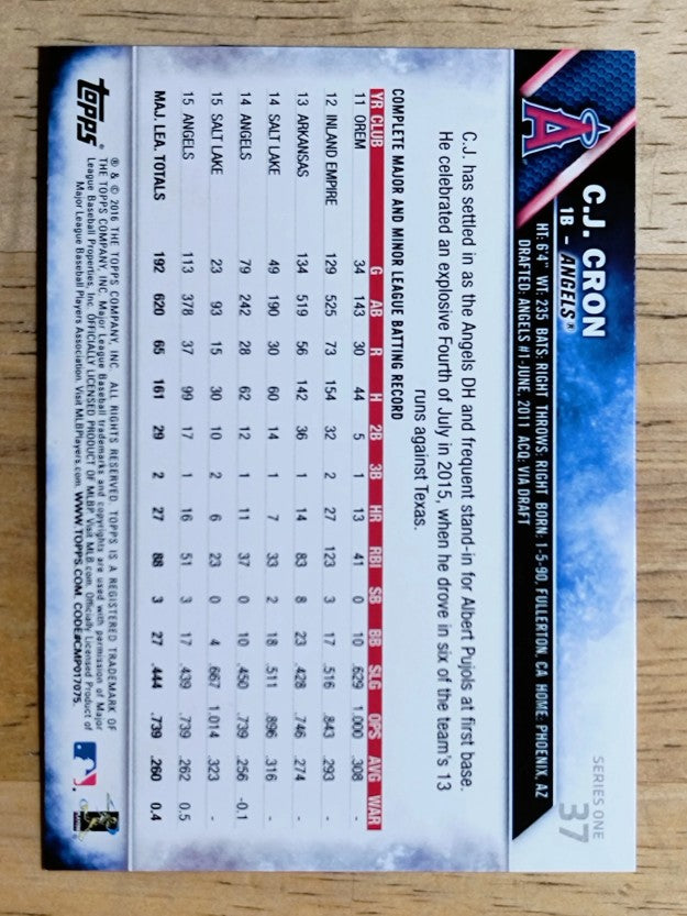 2016 Topps #37 C.J. Cron