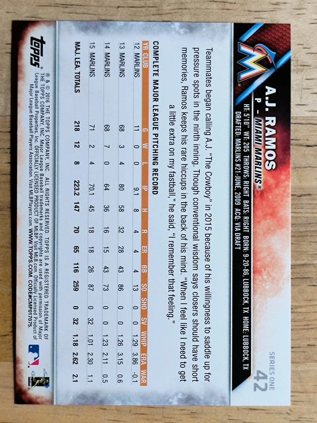 2016 Topps #42 A.J. Ramos