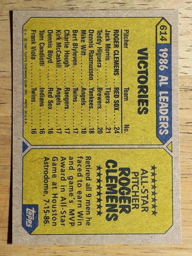 1987 Topps #614 Roger Clemens AS