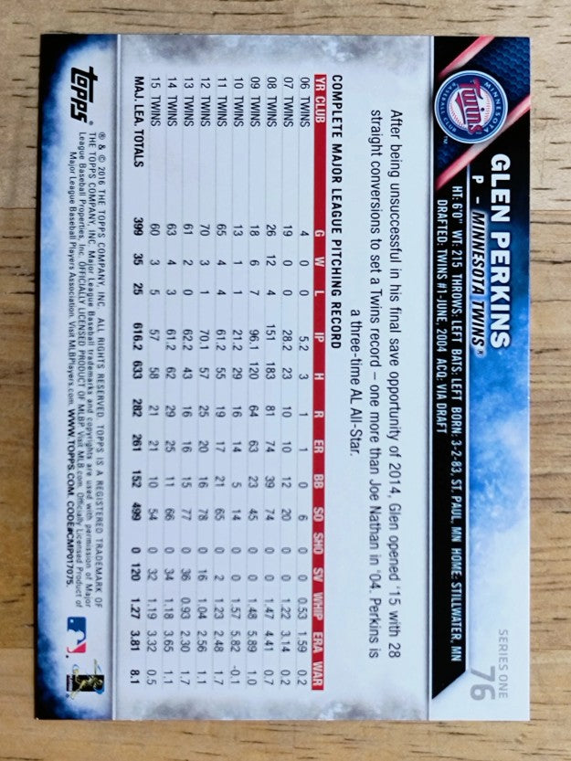 2016 Topps #76 Glen Perkins