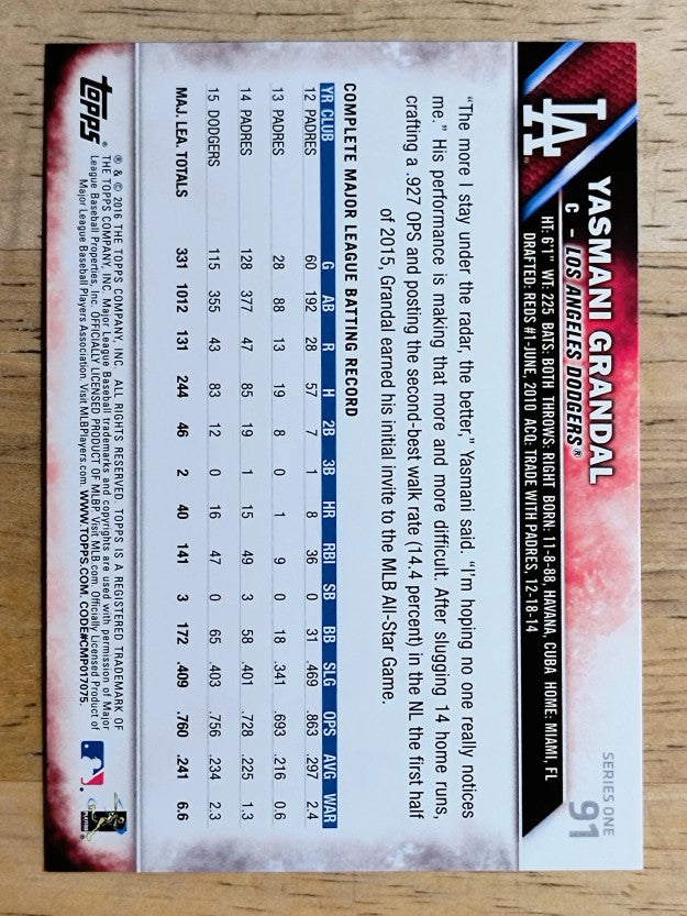 2016 Topps #91 Yasmani Grandal FS