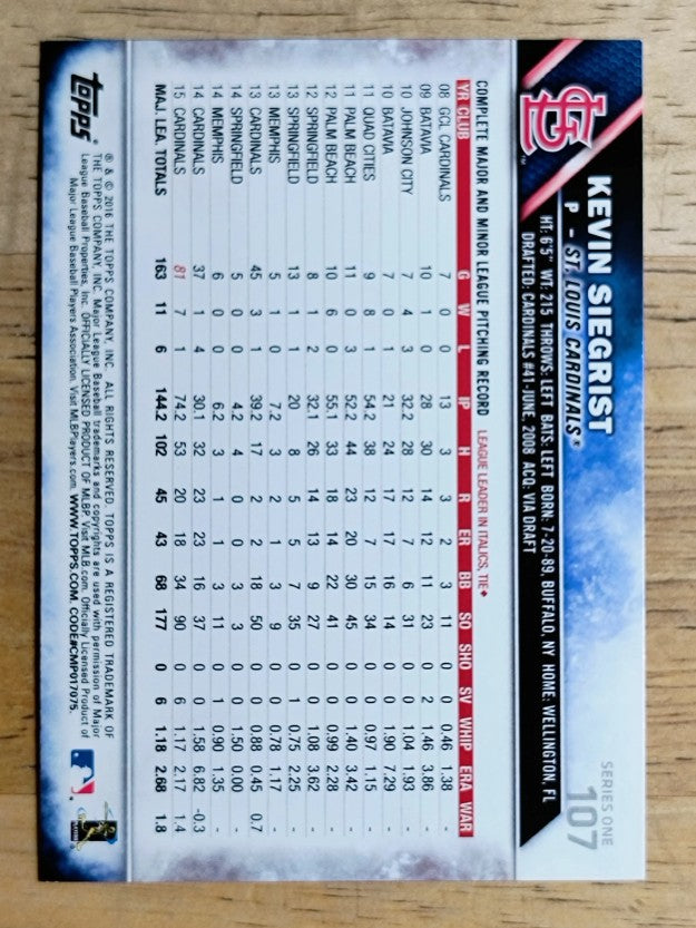 2016 Topps #107 Kevin Siegrist