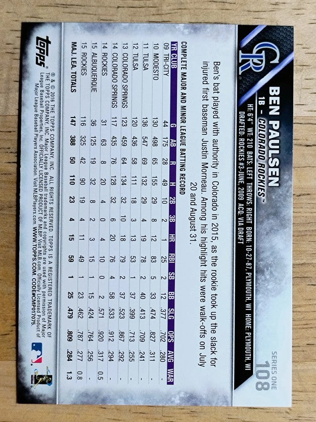 2016 Topps #108 Ben Paulsen