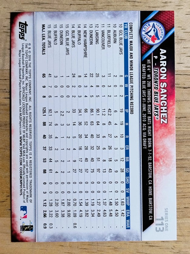 2016 Topps #113 Aaron Sanchez