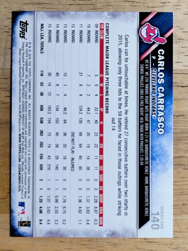 2016 Topps #140 Carlos Carrasco FS