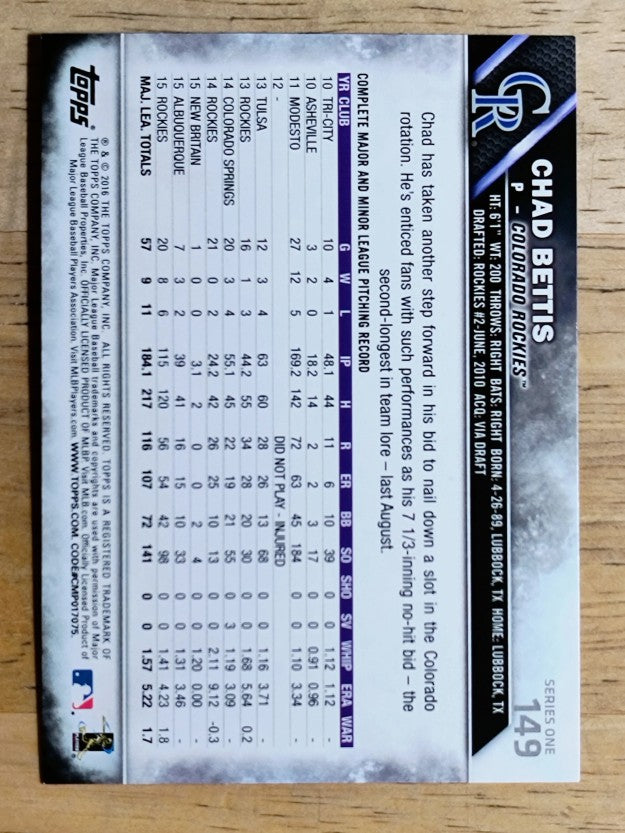 2016 Topps #149 Chad Bettis