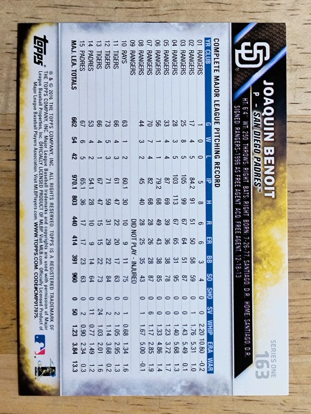 2016 Topps #163 Joaquin Benoit