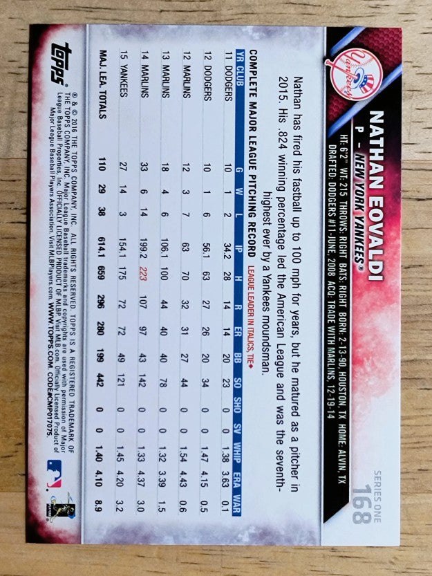 2016 Topps #168 Nathan Eovaldi