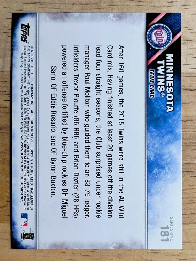 2016 Topps #181 Minnesota Twins