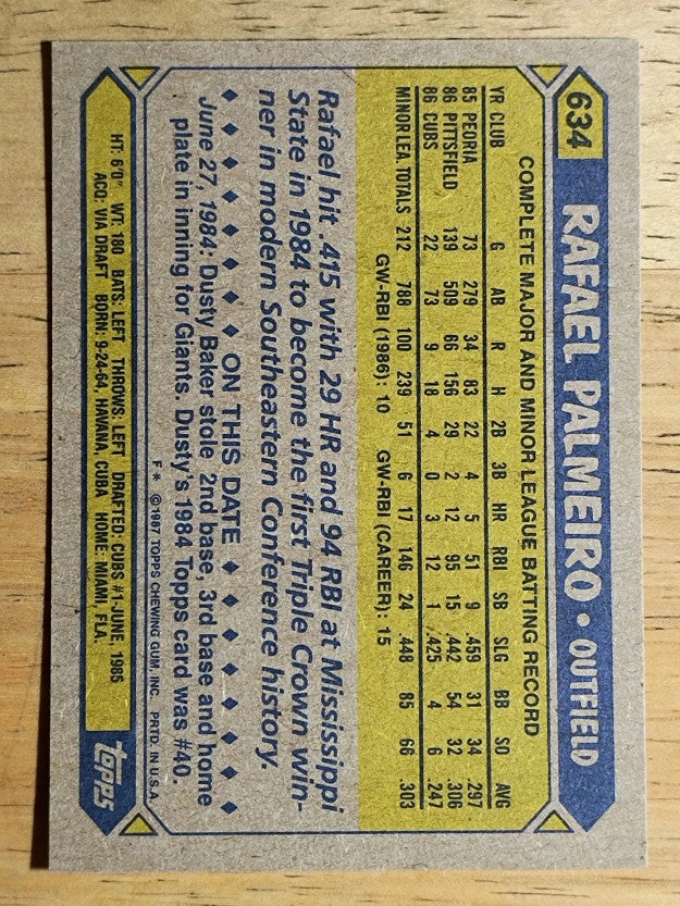 1987 Topps #634 Rafael Palmeiro RC