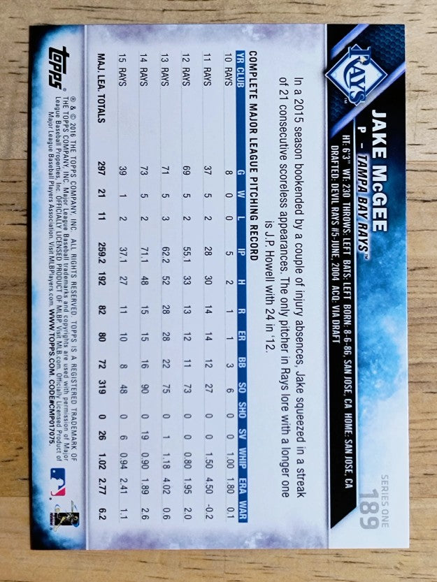 2016 Topps #189 Jake McGee