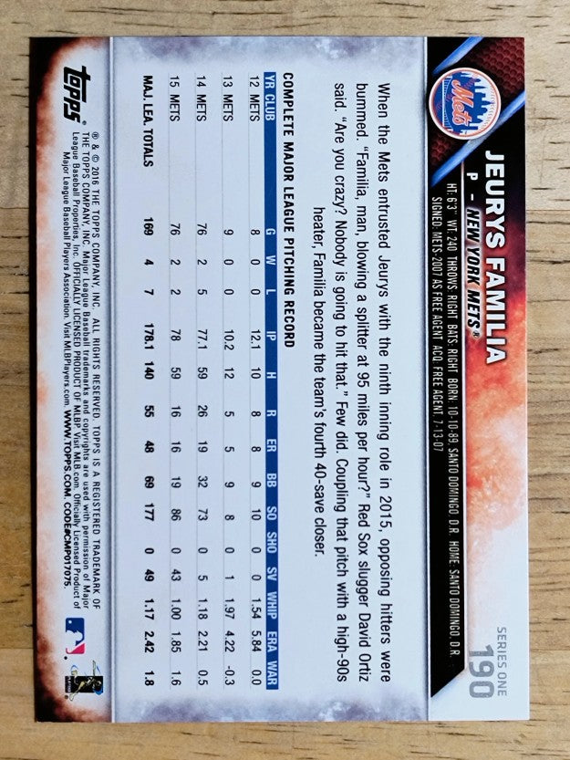 2016 Topps #190 Jeurys Familia