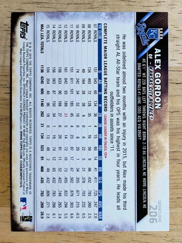 2016 Topps #206A Alex Gordon