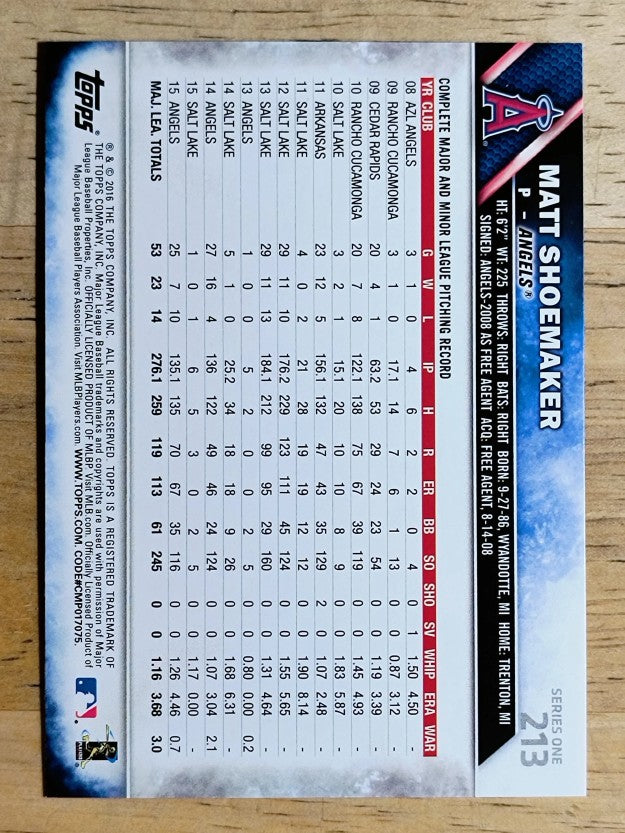 2016 Topps #213 Matt Shoemaker