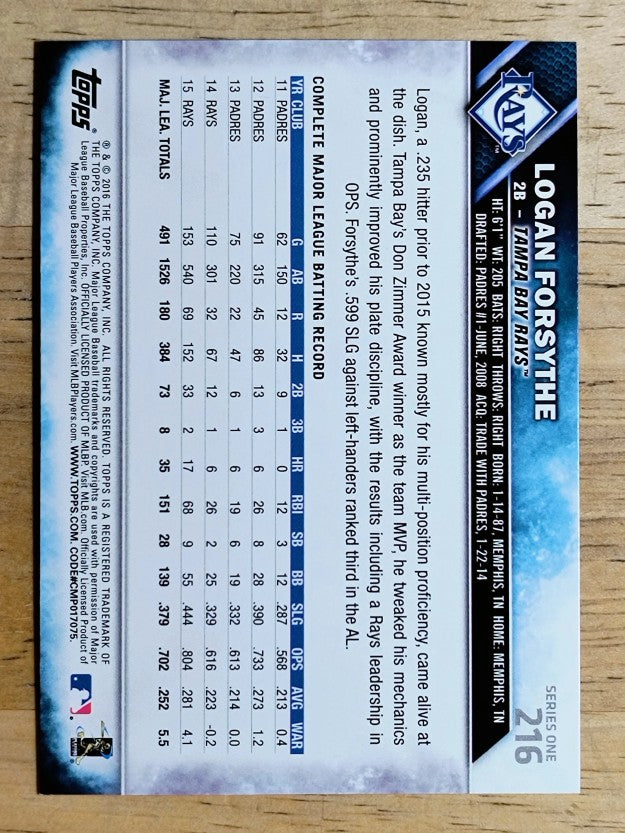 2016 Topps #216 Logan Forsythe