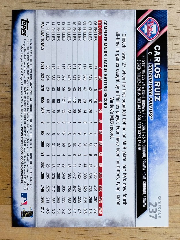 2016 Topps #237 Carlos Ruiz