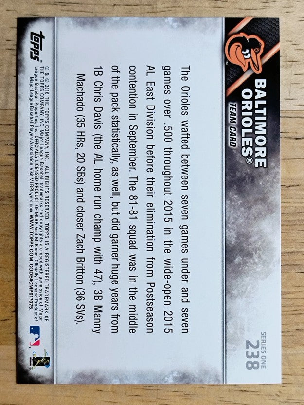2016 Topps #238 Baltimore Orioles