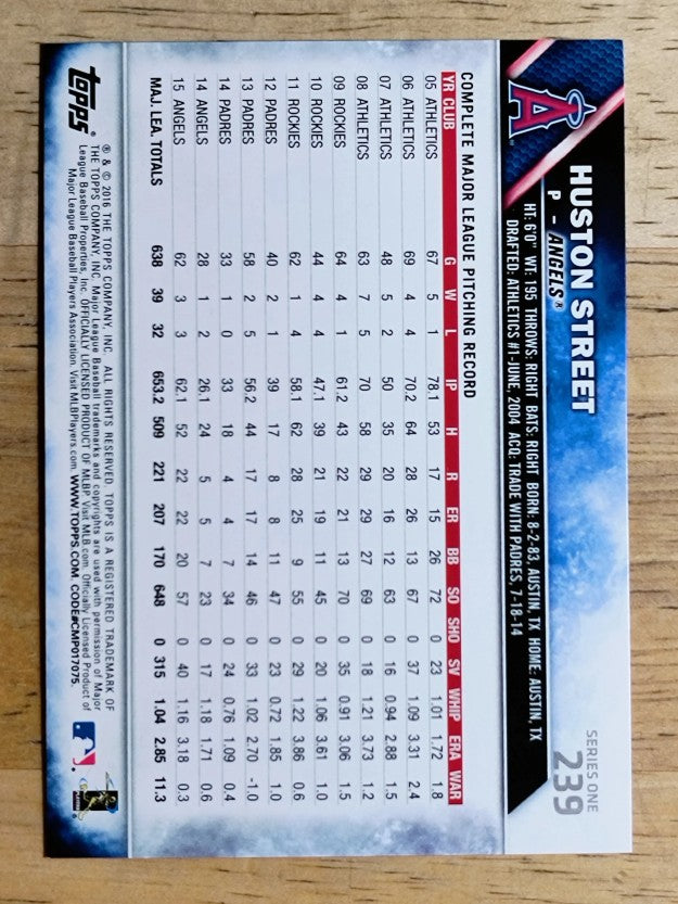 2016 Topps #239 Huston Street