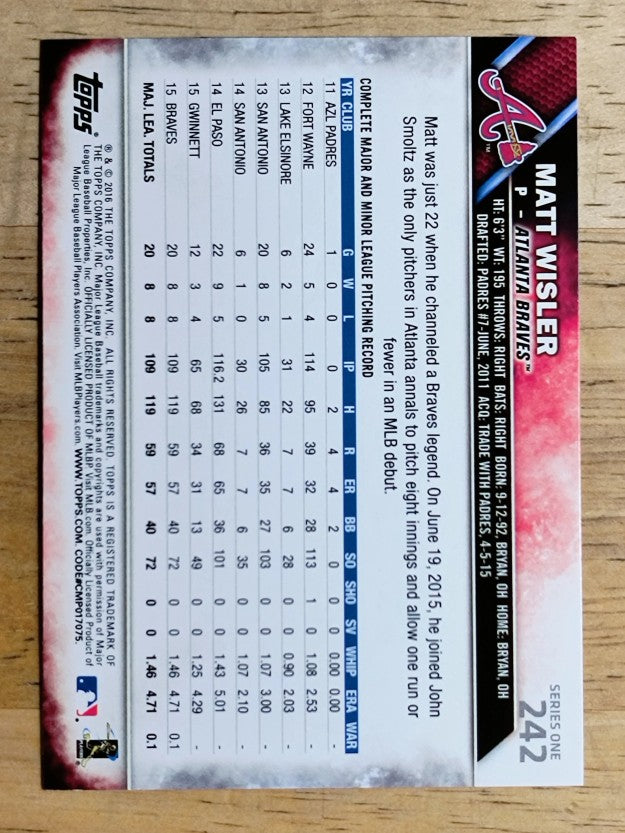 2016 Topps #242 Matt Wisler FS