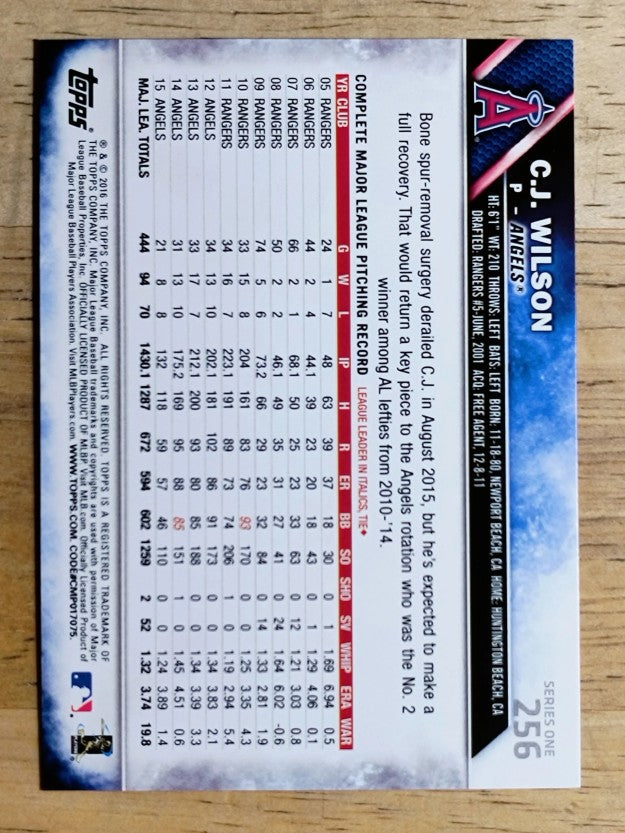 2016 Topps #256 C.J. Wilson