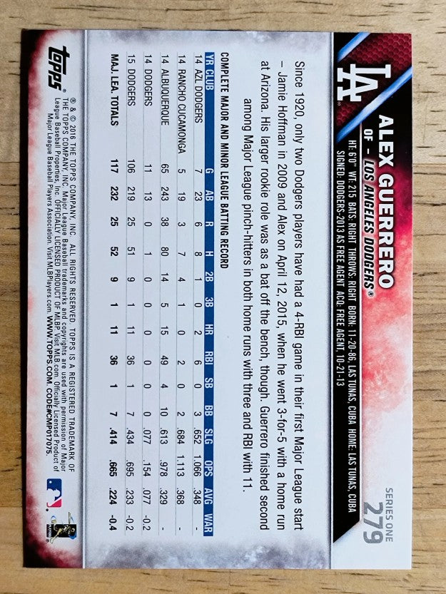 2016 Topps #279 Alex Guerrero FS