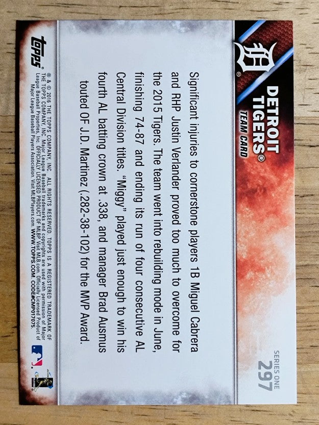 2016 Topps #297 Detroit Tigers