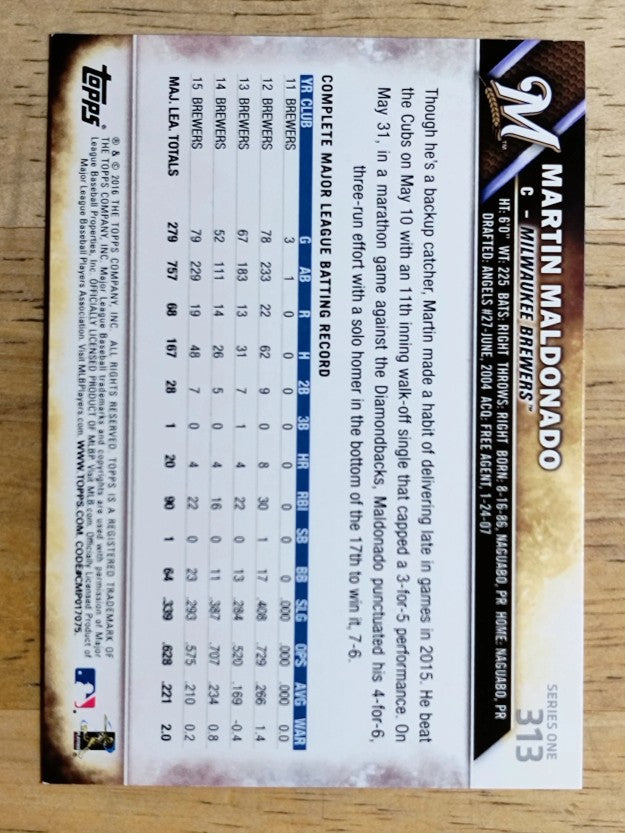 2016 Topps #313 Martin Maldonado