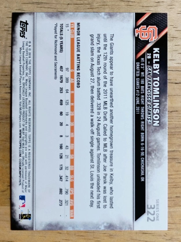 2016 Topps #322 Kelby Tomlinson RC