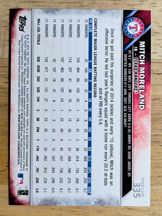 2016 Topps #335 Mitch Moreland